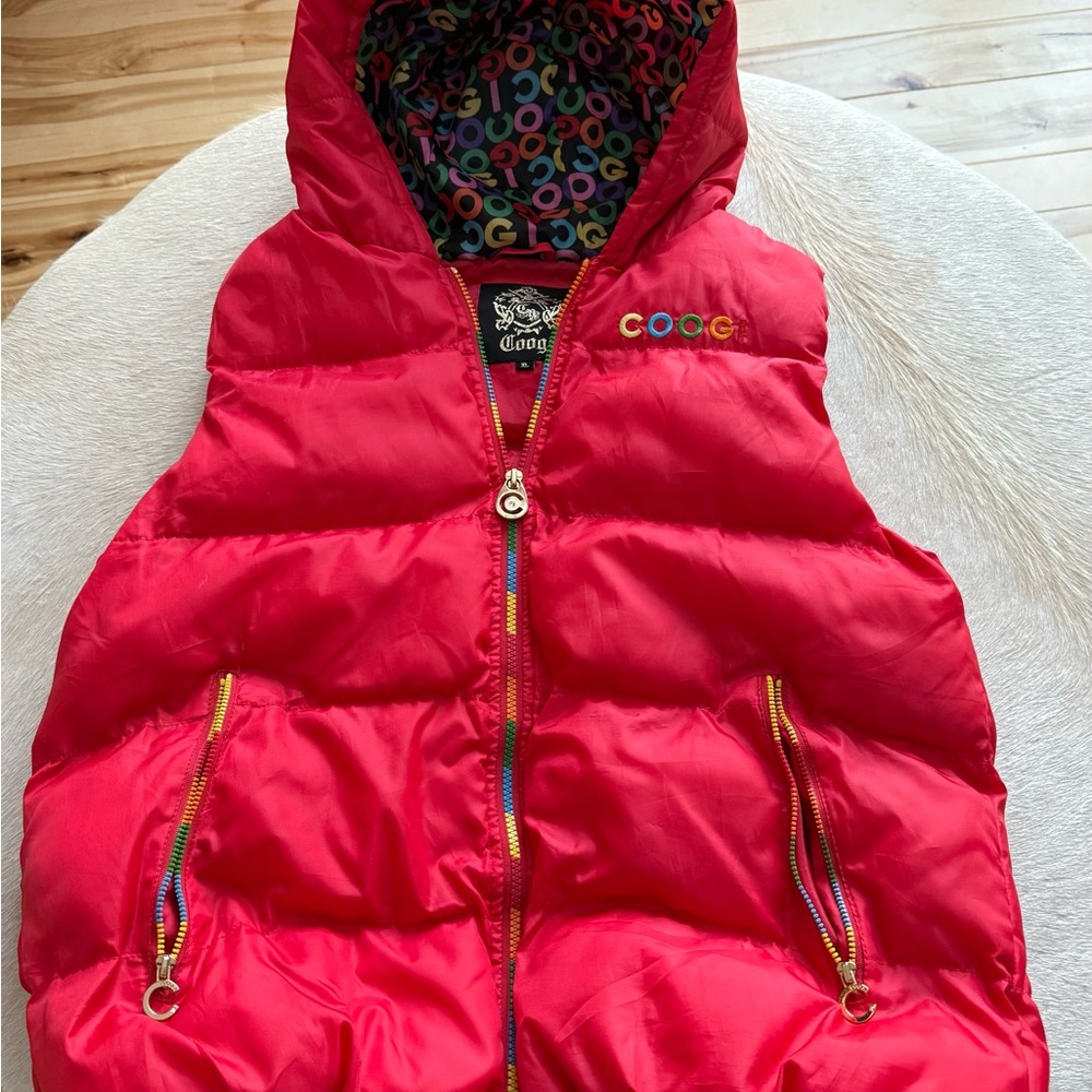 Original COOGI Red puffer vest with Multicolor Logo